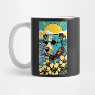 American Staffordshire Terrier PitBull Dog Vibrant Tropical Flower Tall Retro Vintage Digital Pop Art Portrait 5 Mug